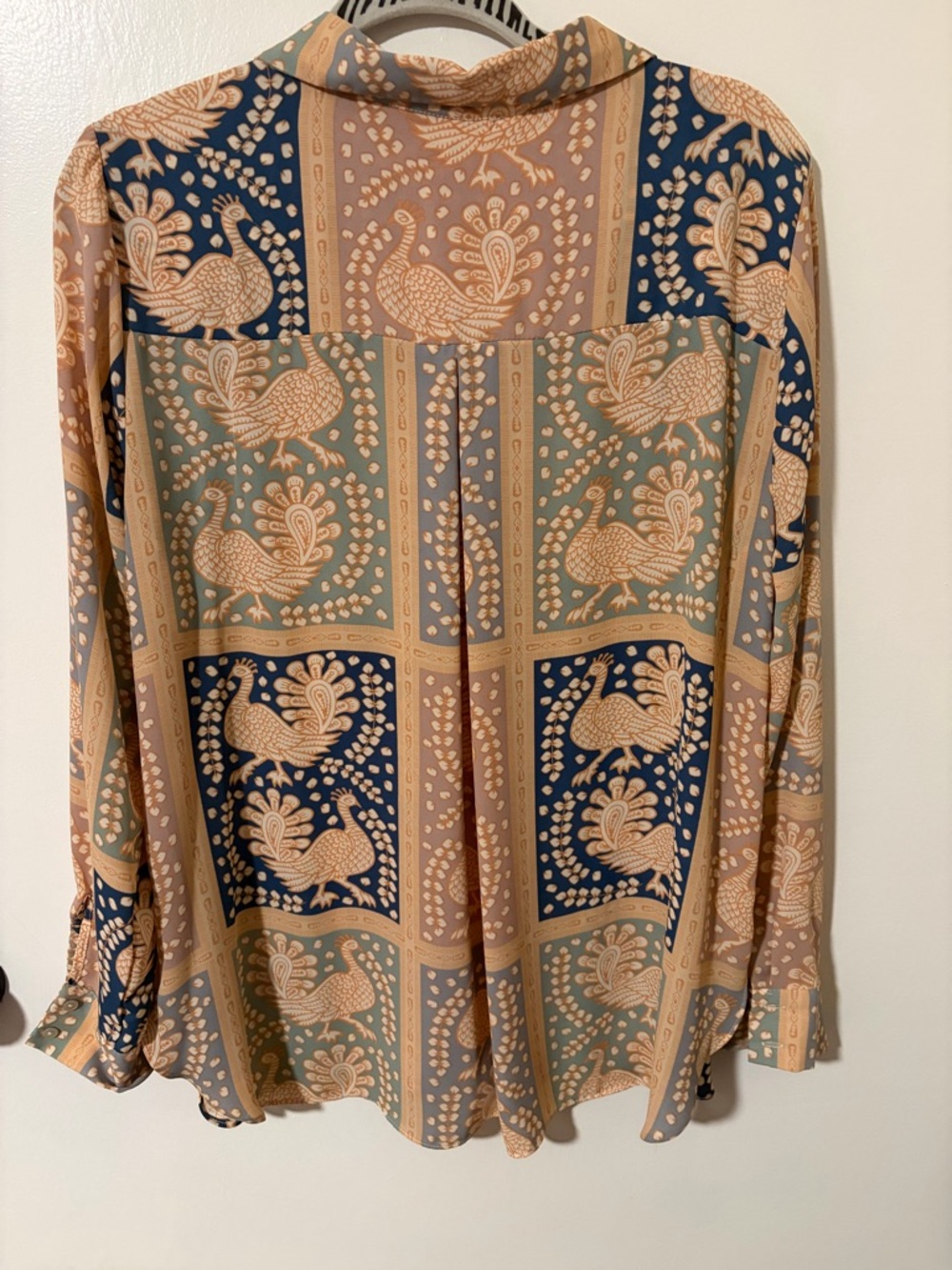 Rose & Olive Paisley Patchwork Button-Down in Tan, Navy, and Sage - Picture 3 of 6